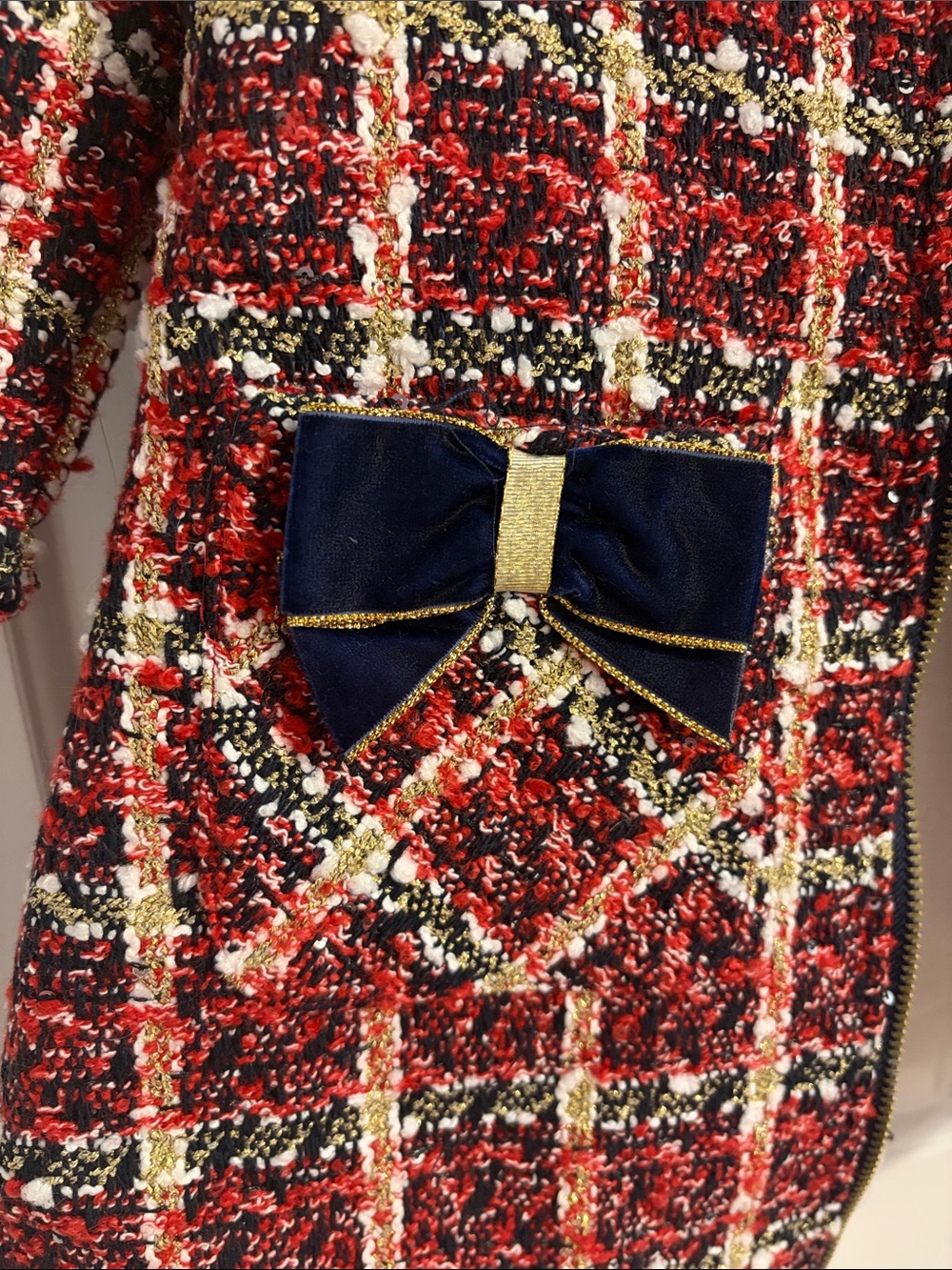 Blueberi Boulevard Red Plaid Coat with Matching Dress - Picture 2 of 11